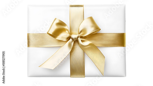 White gift box with golden ribbons on a transparent background. isolated background. photo