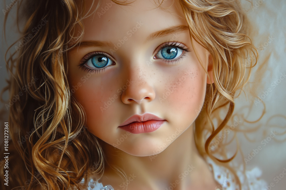 A close up of a doll with blue eyes and curly hair A close up of a doll with blue eyes and curly hair