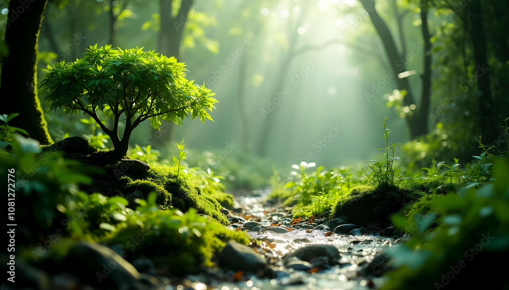 Fototapeta premium A distant planet where people live in harmony with nature and advanced technology, creating a lush, green home that reflects a perfect symbiosis between organic life and innovation.