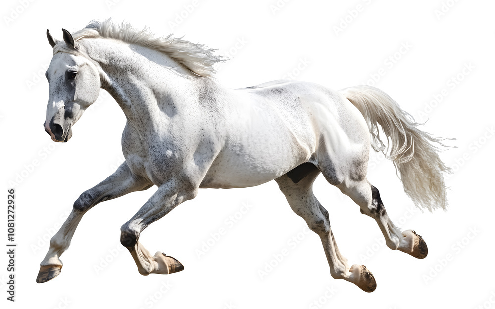 White horse galloping on a transparent background. isolated background. White horse galloping on a transparent background. isolated background.