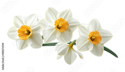 White narcissus flower on a transparent background. isolated background.