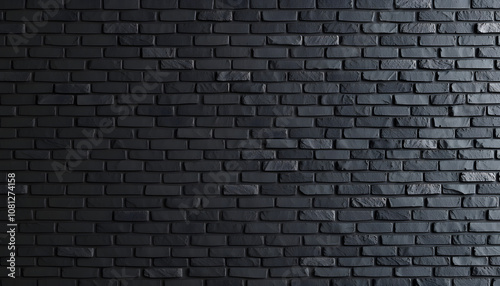 Panorama of Vintage black stone brick tile wall pattern and background seamless, papercraft