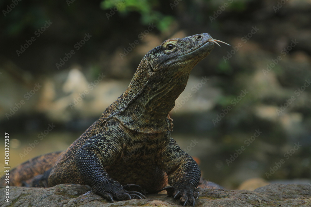 Obraz premium a Komodo dragon was crawling on the rocks and observing the surroundings