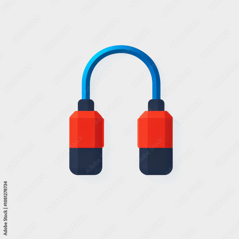 Vibrant Adapter Cable Design Featuring Bright Red and Blue Colors, Ideal for Illustrating Technology, Connections, and Modern Devices with Minimalist Style. Vibrant Adapter Cable Design Featuring Bright Red and Blue Colors, Ideal for Illustrating Technology, Connections, and Modern Devices with Minimalist Style.