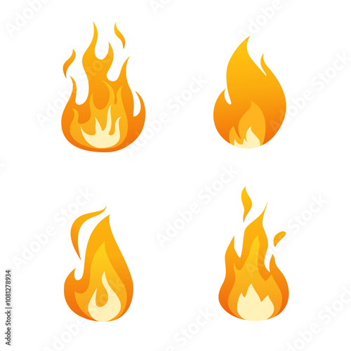 Burning fire icons collection isolated on a white background.	
