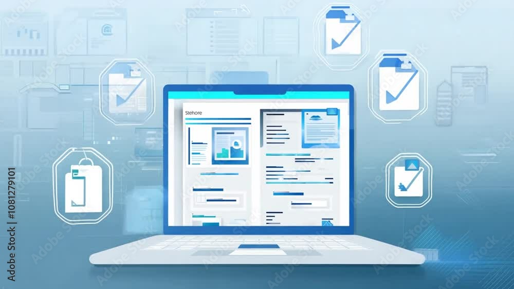 Healthcare Professional Reviewing Online Documents on Laptop Setup Generative AI
