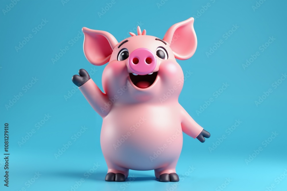 cute 3d cartoonish pig with a pink body, a large round nose, and expressive eyes. The pig has a joyful expression, cute 3d cartoonish pig with a pink body, a large round nose, and expressive eyes. The pig has a joyful expression,