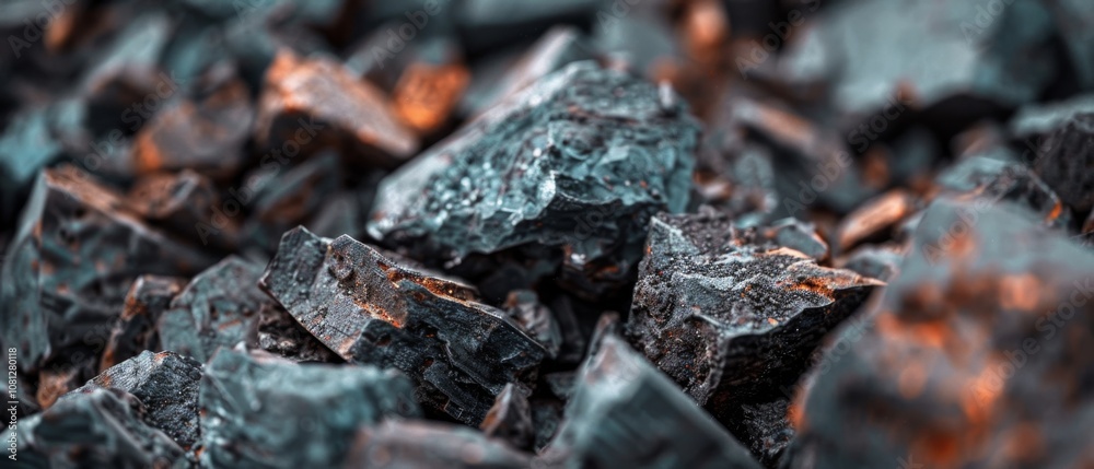 Jagged, textured rocks piled in rich tones of grey and copper, capturing the rugged beauty of earth's raw elements. Jagged, textured rocks piled in rich tones of grey and copper, capturing the rugged beauty of earth's raw elements.