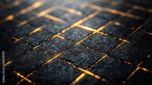 Detailed Close-up of Textured Stone Surface with Illuminated Gaps Showcasing Artistic Design and Modern Aesthetic for Background and Surface Inspiration photo