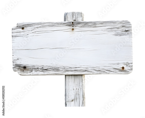 white wooden sign post isolated on white background