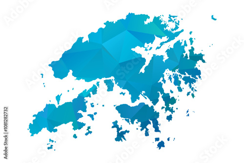 Map of Hong Kong - Blue Geometric Rumpled Triangular , Polygonal Design For Your. Vector illustration eps 10.	
