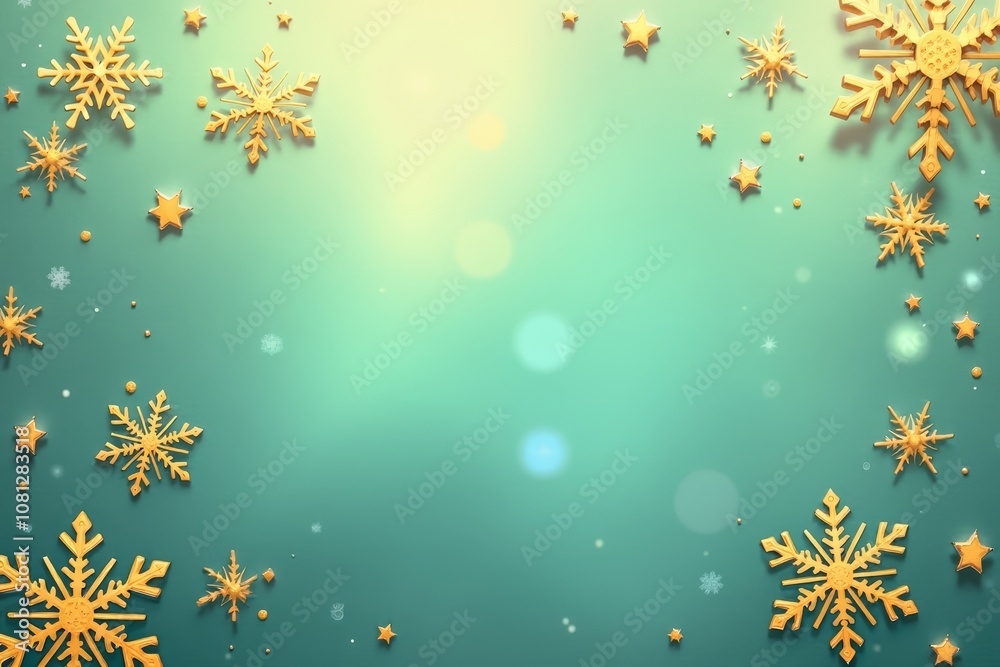 Golden snowflakes on teal background for Christmas Golden snowflakes on teal background for Christmas
