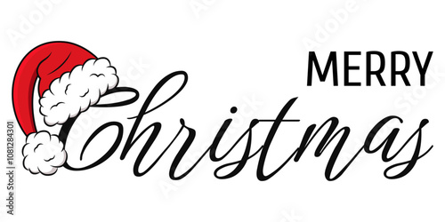 festive design "Merry Christmas"  with santa hat and transparent background