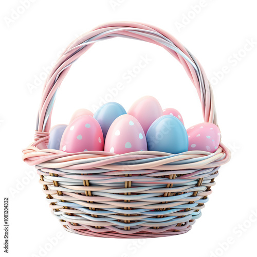 Festively decorated Easter basket with assorted pastel eggs ready for spring celebration photo