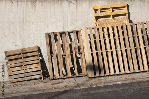wood pallets leaning against a wall