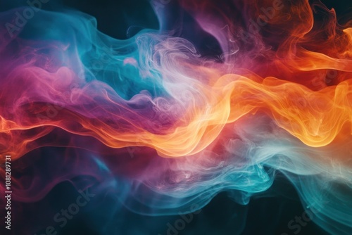 Abstract colorful smoke swirls on a dark background.