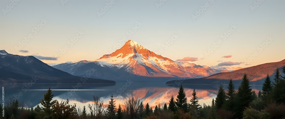 Fototapeta premium Golden Hour Mountain Landscape Lake Reflection