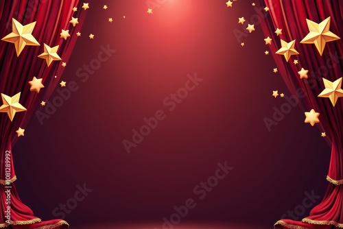 Red stage curtains with golden stars background