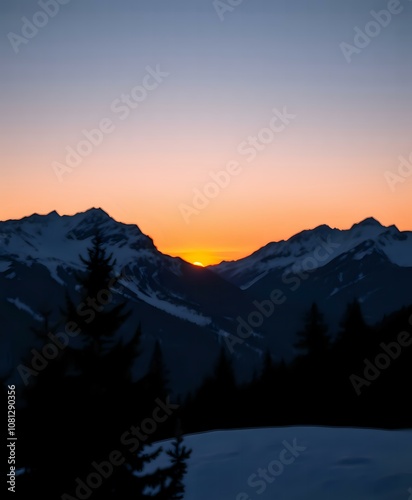 Majestic Mountain Sunrise - Orange & Pink Hues at Dawn