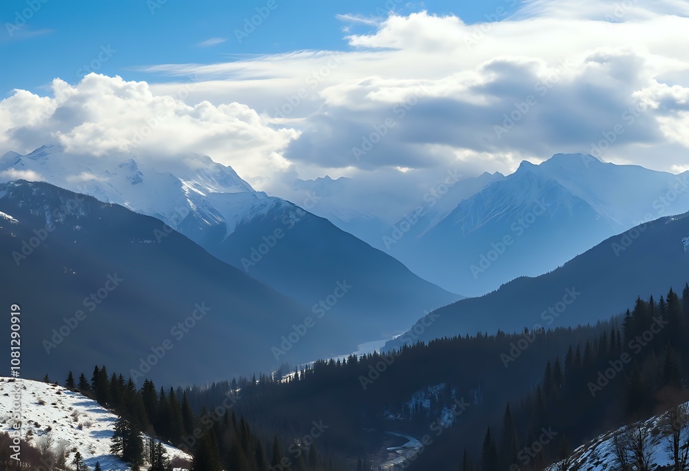 Obraz premium Majestic Snow-Capped Mountains at Sunrise