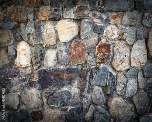 the texture of the stone wall is darkened at the edges. copy space. photo