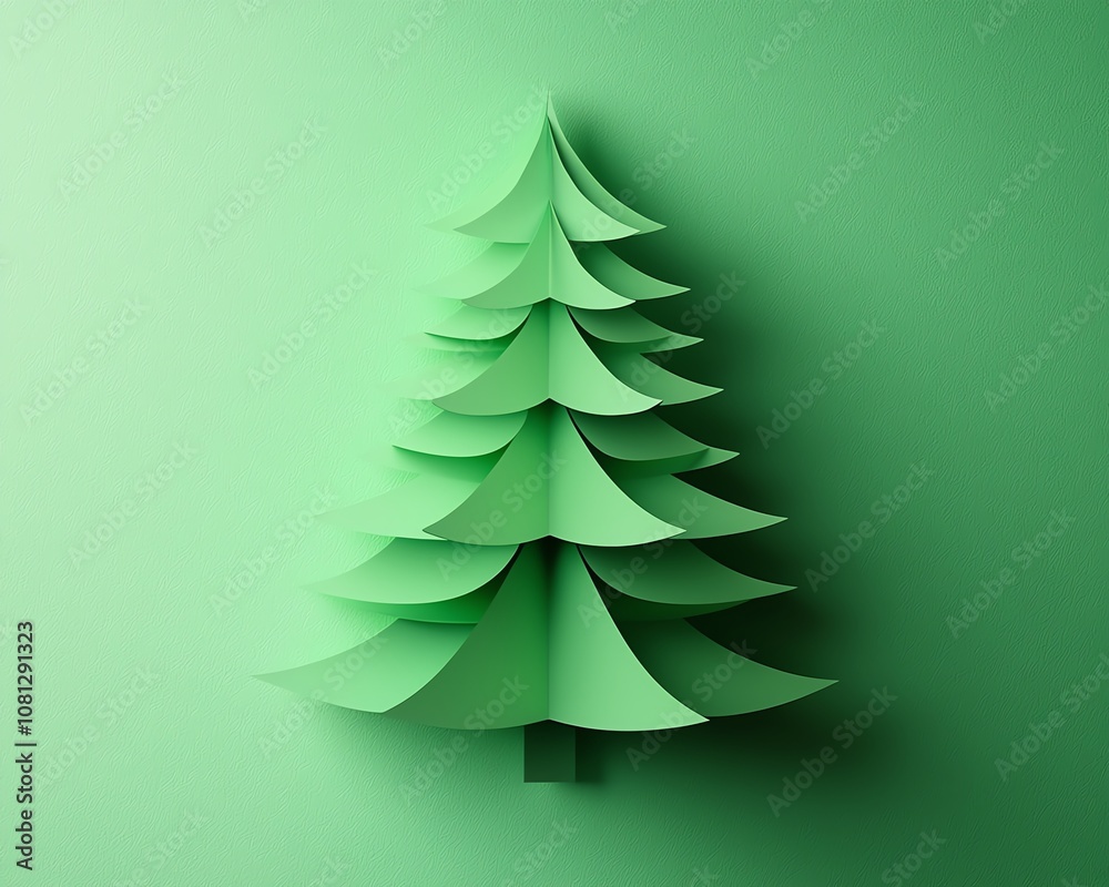 Paper cut Christmas tree illustration, layered design, shadow effects, minimalist style Paper cut Christmas tree illustration, layered design, shadow effects, minimalist style