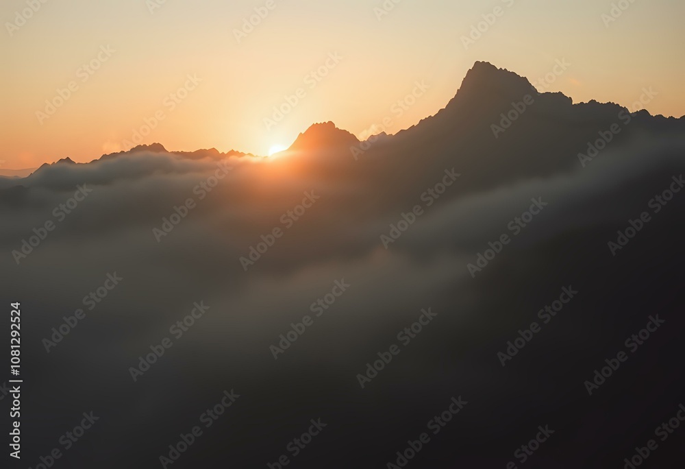 Majestic Mountain Range at Sunrise with Layers of Mist Majestic Mountain Range at Sunrise with Layers of Mist