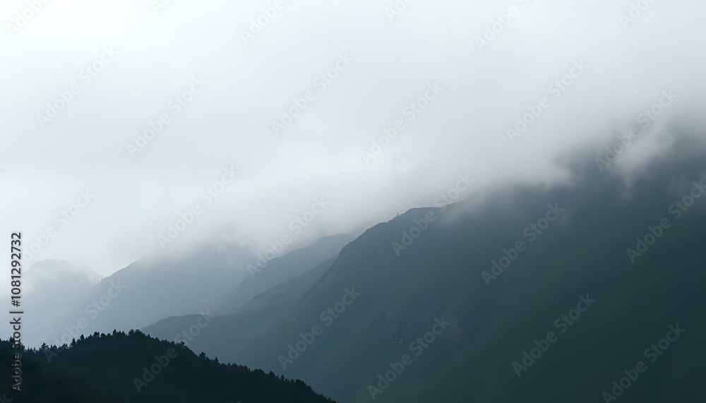 Majestic Mountain Landscape in Mystical Fog - Serene Nature Scene Majestic Mountain Landscape in Mystical Fog - Serene Nature Scene