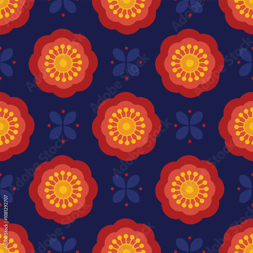 Chinese minimalist floral seamless pattern. Vector repeating pattern. Folk motifs endless tile