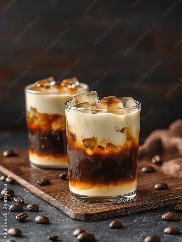 Indulge in creamy iced coffee with whipped topping and ice cubes for refreshing enjoyment Indulge in creamy iced coffee with whipped topping and ice cubes for refreshing enjoyment