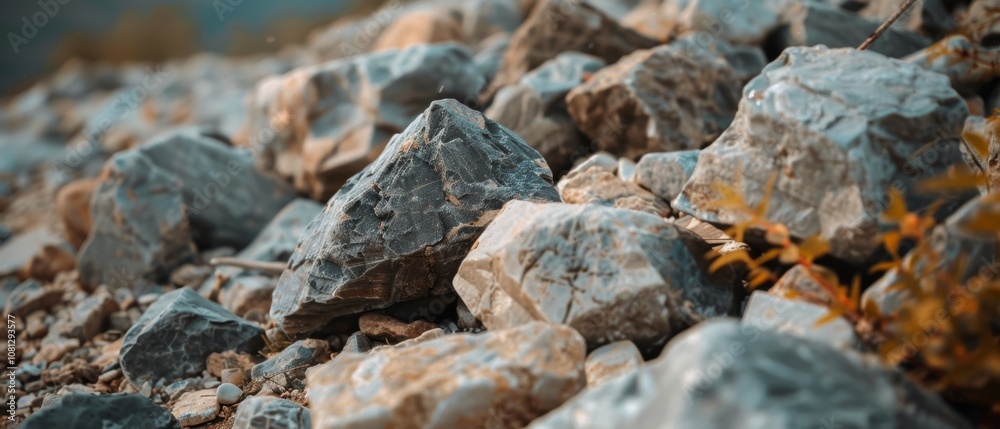 A rugged pile of large gray rocks rests on uneven ground, capturing nature's raw texture and strength in the open landscape. A rugged pile of large gray rocks rests on uneven ground, capturing nature's raw texture and strength in the open landscape.