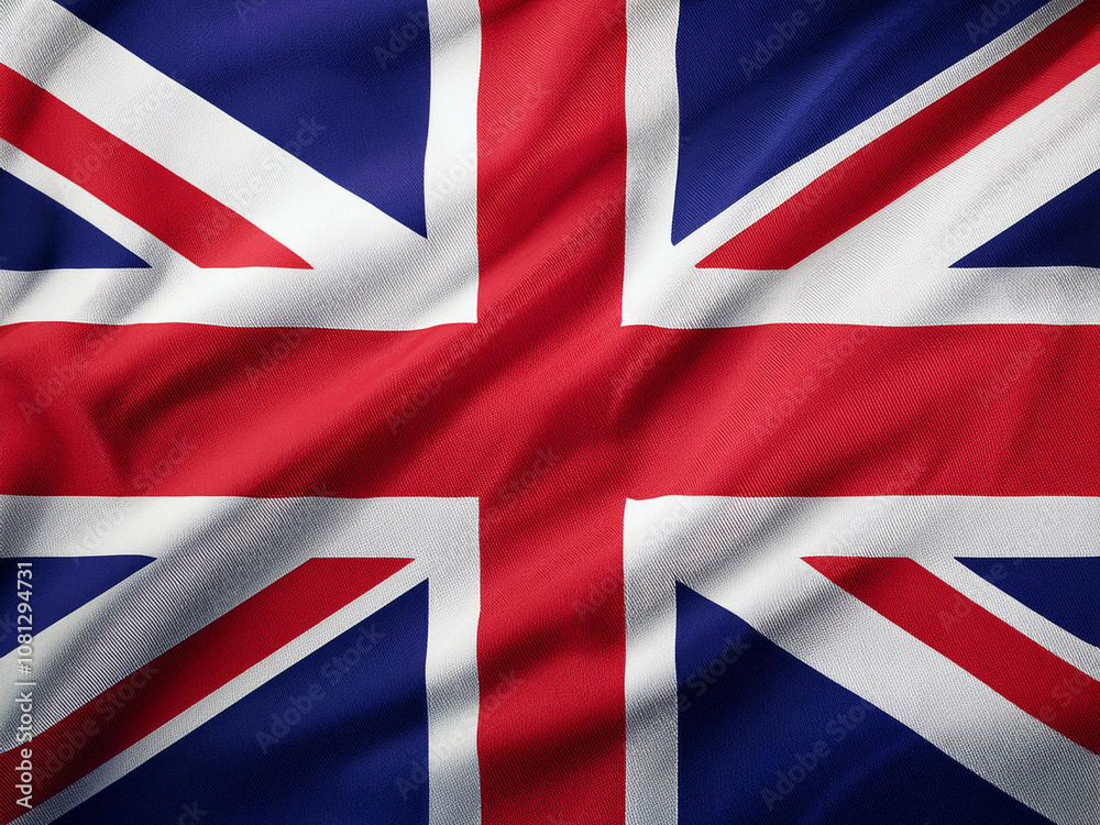 Flag of the United Kingdom fluttering in the wind, flag cloth made of fine fabric Flag of the United Kingdom fluttering in the wind, flag cloth made of fine fabric