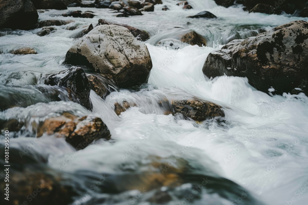 A river cascades over rocks, creating dynamic movement and contrast, capturing the essence of flowing water’s energy and vitality in nature’s raw rugged charm. A river cascades over rocks, creating dynamic movement and contrast, capturing the essence of flowing water’s energy and vitality in nature’s raw rugged charm.