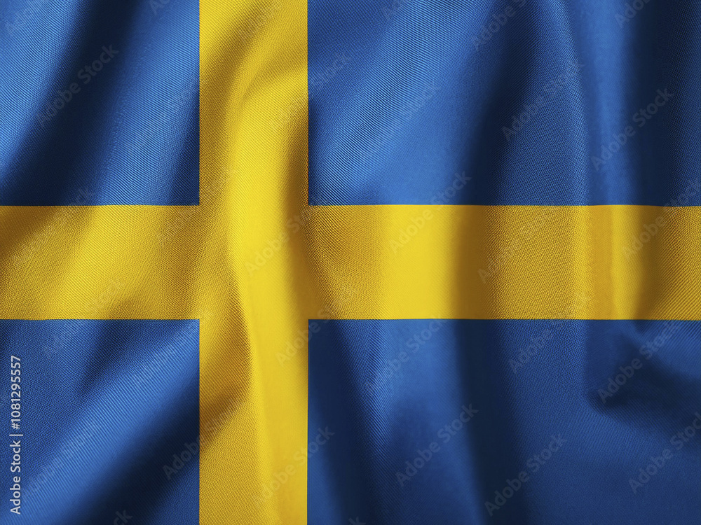 Flag of Sweden fluttering in the wind, flag cloth made of fine fabric Flag of Sweden fluttering in the wind, flag cloth made of fine fabric