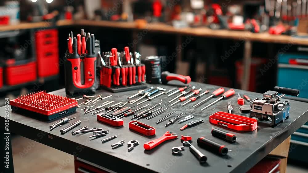 Tools Organized on Work Table Displaying Readiness and Precision Tools Organized on Work Table Displaying Readiness and Precision