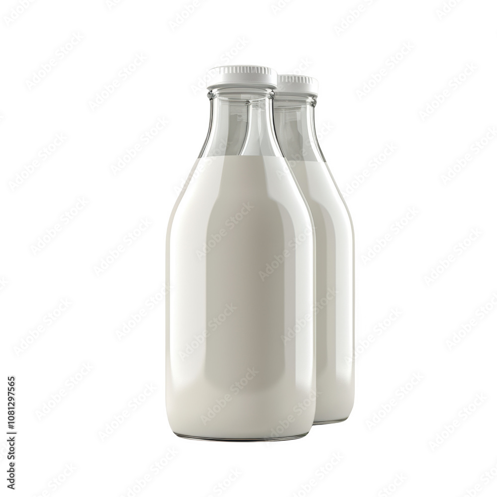 Fresh cold milk bottles standing frosted on a countertop in a cozy kitchen Fresh cold milk bottles standing frosted on a countertop in a cozy kitchen