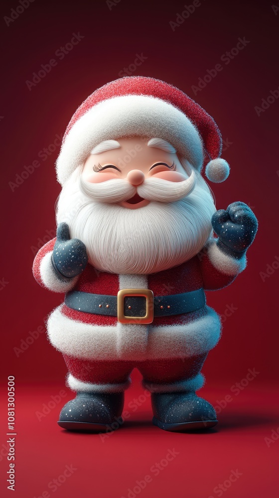 Cheerful Cartoon Santa Claus with Red Suit and White Beard on Festive Red Background Cheerful Cartoon Santa Claus with Red Suit and White Beard on Festive Red Background