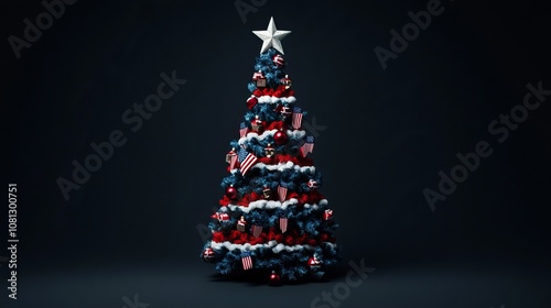 Elegant christmas tree with patriotic decorations against dark background celebrating christmas and happy new year
