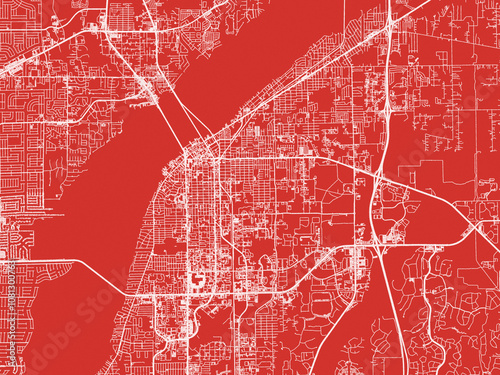 Christmas Map of Fort Myers  Florida, USA in Snowy White on Festive Red Background. photo