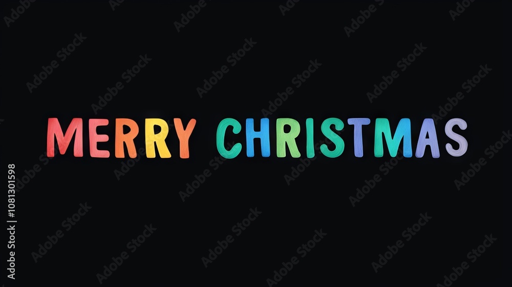 Christmas greeting “Merry Christmas” with colorful animated letters on black background Christmas greeting “Merry Christmas” with colorful animated letters on black background
