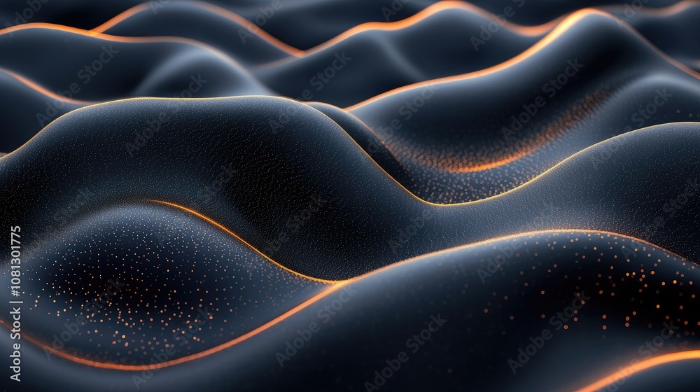 Abstract Waves with Soft Curves and Glowing Lines on a Dark Surface, Perfect for Backgrounds or Digital Designs Featuring Modern Aesthetics and Fluid Motion Concepts Abstract Waves with Soft Curves and Glowing Lines on a Dark Surface, Perfect for Backgrounds or Digital Designs Featuring Modern Aesthetics and Fluid Motion Concepts