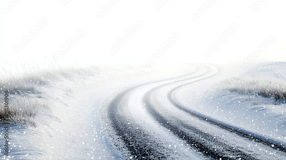 Fototapeta premium Winter snowy road. Background for design