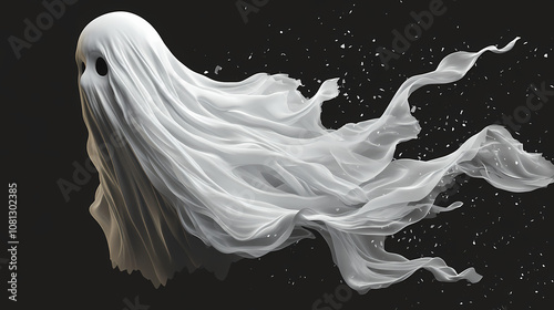 Detailed white ghost png on transparent background, suitable for creative halloween graphics and themed digital projects. Phantasm. Illustration