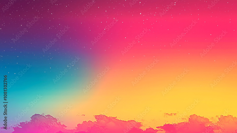 A vibrant gradient sky with white clouds at the bottom, featuring shades of blue, green, yellow, orange, and pink. A vibrant gradient sky with white clouds at the bottom, featuring shades of blue, green, yellow, orange, and pink.