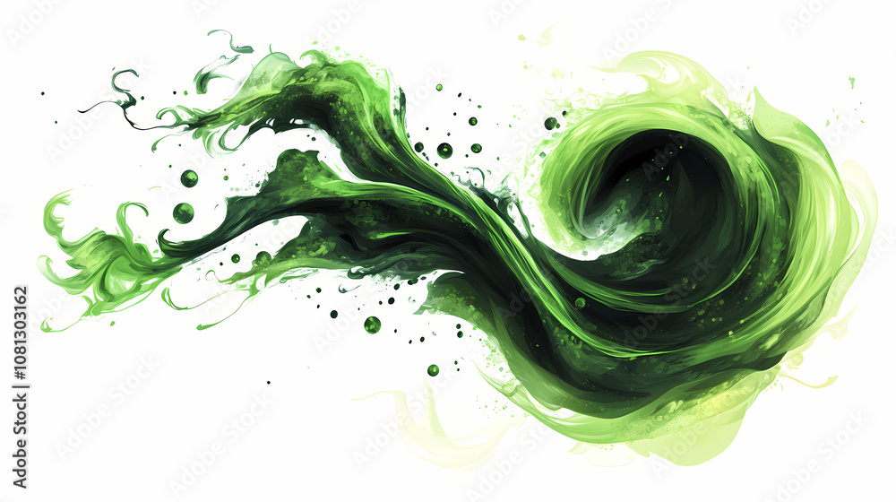 Dynamic green magical whirlwind, representing a powerful enchantment spell, on a clean white background. Phantasm. Illustration Dynamic green magical whirlwind, representing a powerful enchantment spell, on a clean white background. Phantasm. Illustration