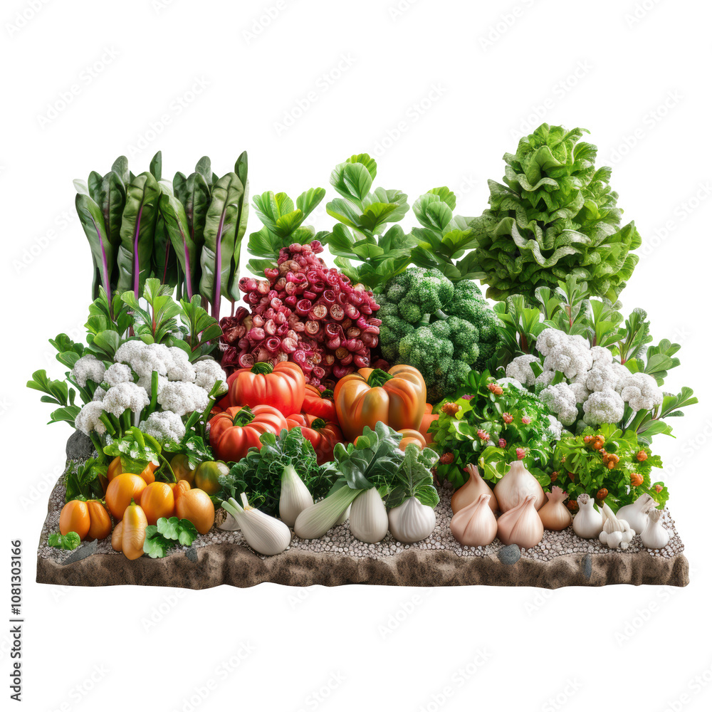 Vibrant garden patch showcasing a variety of fresh vegetables in full bloom during summer Vibrant garden patch showcasing a variety of fresh vegetables in full bloom during summer
