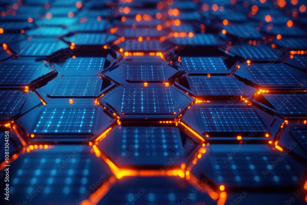 Abstract hexagonal pattern with glowing lights. Abstract hexagonal pattern with glowing lights.