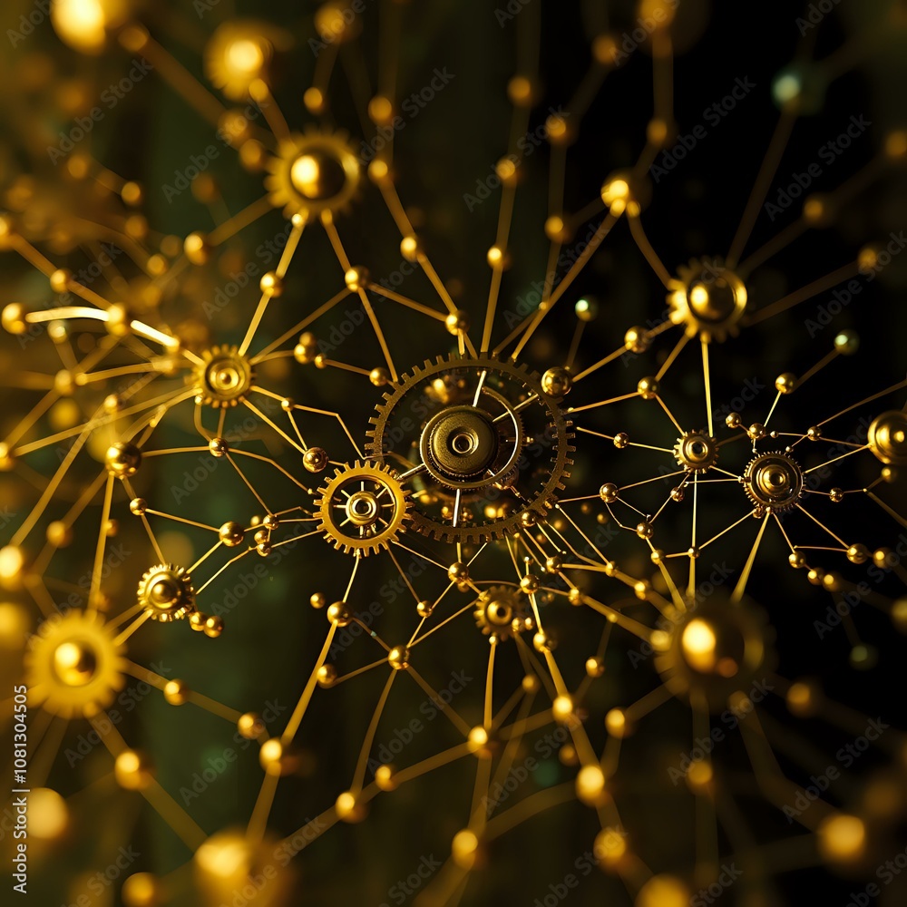 Obraz premium Golden Steampunk Gear Network - Symbolic Interconnectedness