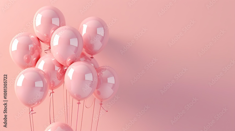 A cluster of glossy pink balloons against a soft pink background, perfect for celebrations and events. A cluster of glossy pink balloons against a soft pink background, perfect for celebrations and events.