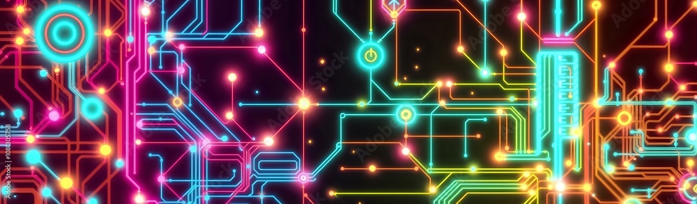 Retro-Futuristic Neon Circuit Diagram Retro-Futuristic Neon Circuit Diagram